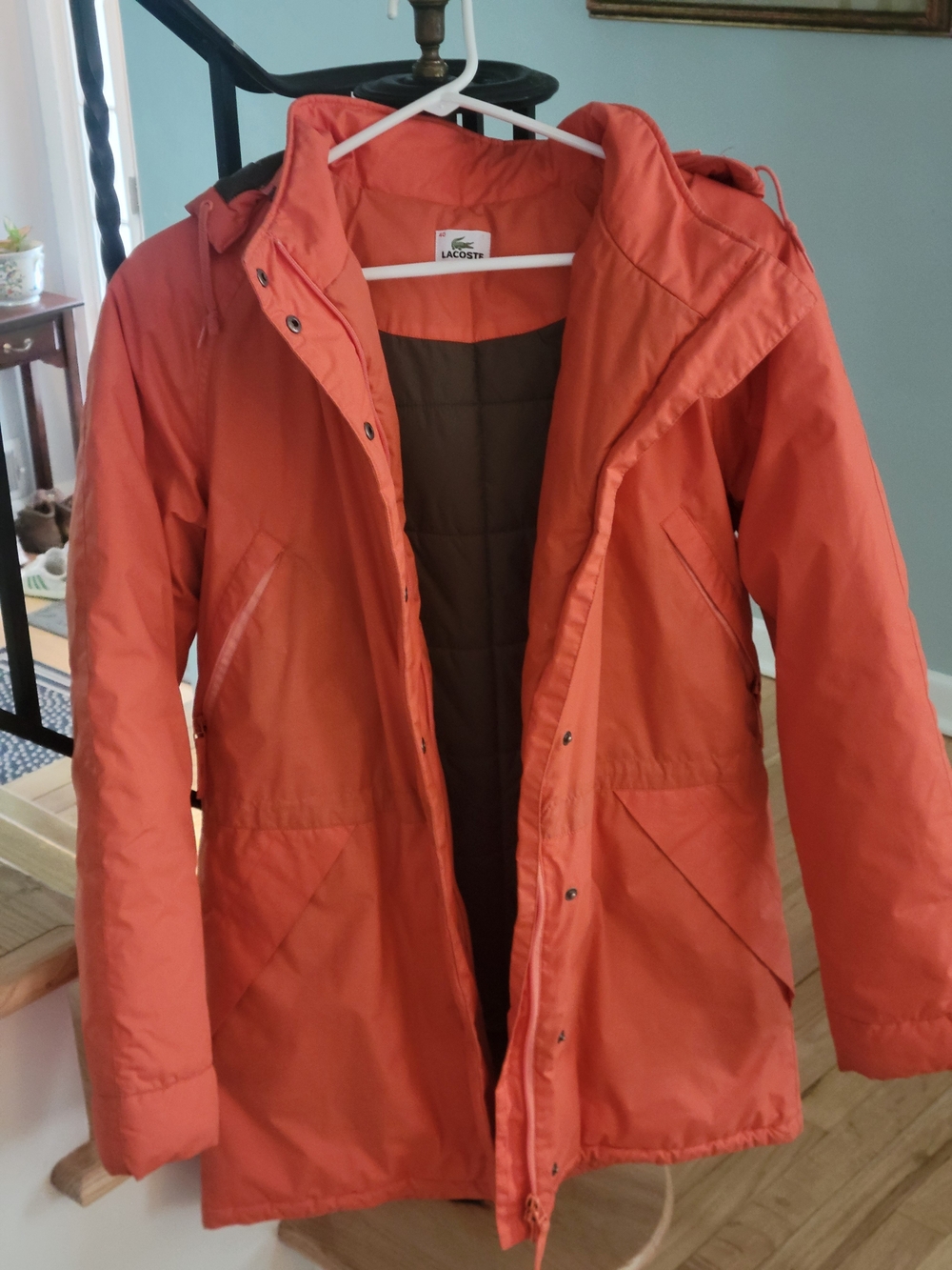 Lacoste Hooded Long Winter Parka Coat - Vibrant Orange (Size 40 / US M)
